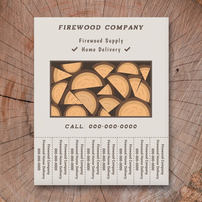 Prospectus 11,4 Cm X 14,2 Cm Bois de chauffage Approvisionnement & Livraison Te (Firewood Supply & Delivery Tear Off Strips Flyer)