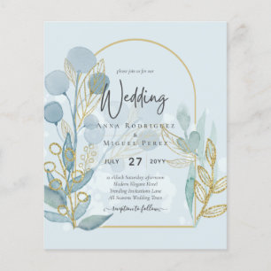 Prospectus 11,4 Cm X 14,2 Cm Botanica moderne; Aqua SeaGlass Gold Wedding Invit