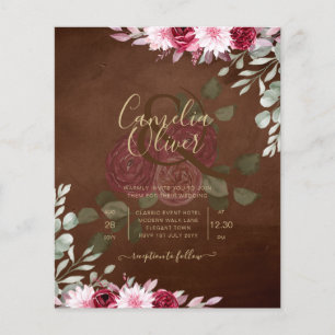 Prospectus 11,4 Cm X 14,2 Cm Bourgogne Brown Floral Winter Mariage de automne I