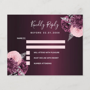 Prospectus 11,4 Cm X 14,2 Cm Bourgogne rose fleuri budget mariage carte RSVP