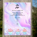 Prospectus 11,4 Cm X 14,2 Cm Boutique de pâtisserie boulangerie holographique r<br><div class="desc">Personnalisez et ajoutez votre logo,  votre nom,  votre adresse,  votre texte. Coloré rose vif,  violet,  bleu pastel holographique fond décoré de confettis et de cupcakes.</div>