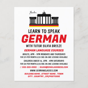 Prospectus 11,4 Cm X 14,2 Cm Brandenburg Gate, German Language Course Advert