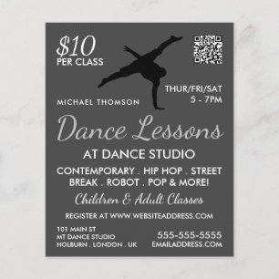Prospectus 11,4 Cm X 14,2 Cm Break Dancer Silhouette, Dance Leçon Publicité