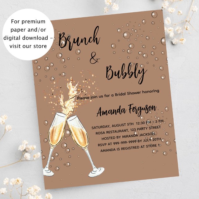 Prospectus 11,4 Cm X 14,2 Cm Brunch Bubbly Fête des mariées invitation budgétai (Créateur téléchargé)