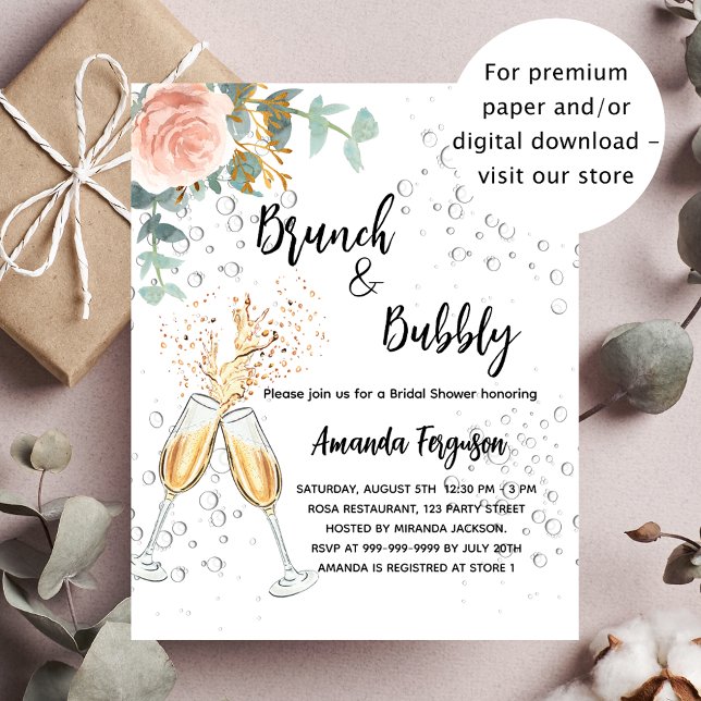 Prospectus 11,4 Cm X 14,2 Cm Brunch Bubbly Fête des mariées rose invitation bud (Créateur téléchargé)