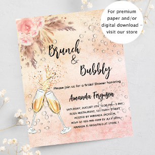 Prospectus 11,4 Cm X 14,2 Cm Brunch Bubbly rose mariée pampas invitation budgét