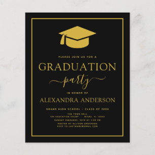 Prospectus 11,4 Cm X 14,2 Cm Budget 2022 Graduation Party Black Gold Flyer