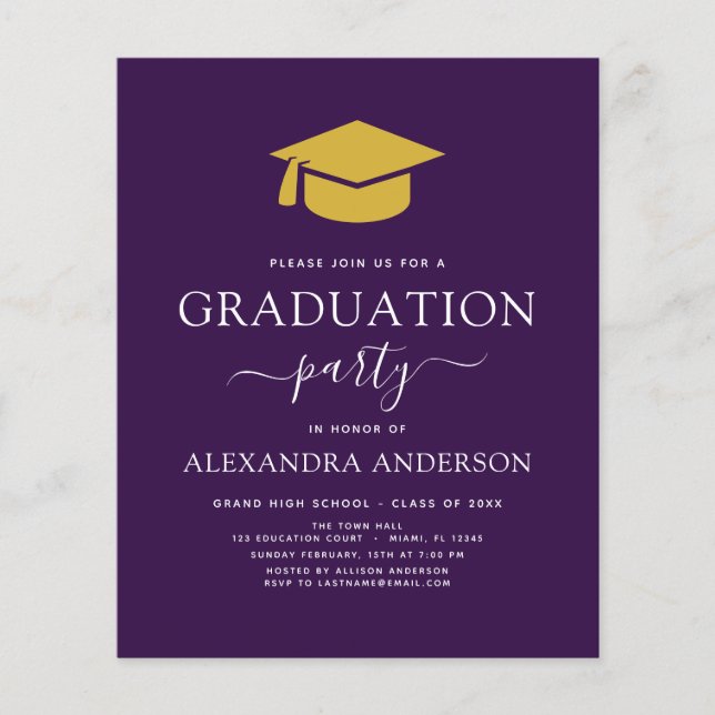 Prospectus 11,4 Cm X 14,2 Cm Budget 2023 Graduation Party Purple Gold (Devant)