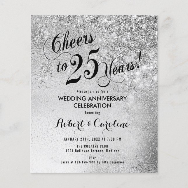 Prospectus 11,4 Cm X 14,2 Cm Budget 25e anniversaire du Mariage Invitation d'ar (Devant)