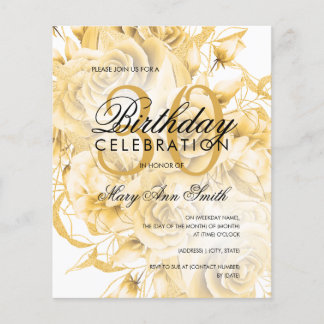Prospectus 11,4 Cm X 14,2 Cm Budget 30e anniversaire Floral Invitation or