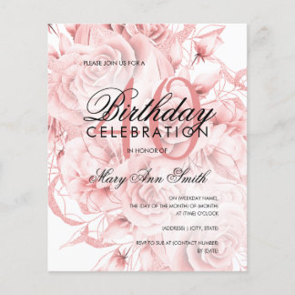 Prospectus 11,4 Cm X 14,2 Cm Budget 40e anniversaire Floral Rose Invitation or