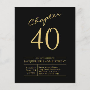 Prospectus 11,4 Cm X 14,2 Cm Budget 40e anniversaire Invitation Black Gold
