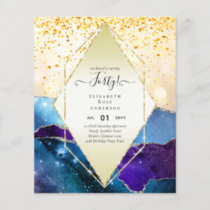 Prospectus 11,4 Cm X 14,2 Cm Budget 40e Anniversaire Paillettes Feuille Rose Fi
