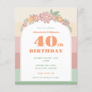 Prospectus 11,4 Cm X 14,2 Cm Budget 40e anniversaire rétro rayures roses Invita