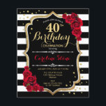 Prospectus 11,4 Cm X 14,2 Cm Budget 40e anniversaire - Stripes Invitation Rose<br><div class="desc">Budget 40e Anniversaire Circulaire d'invitation. Elégant design noir blanc rouge avec fausse parties scintillant. Bandes noires et blanches avec roses rouges. Parfait pour une soirée d'anniversaire élégante. *** Veuillez noter que cette conception sera imprimée sur un papier très fin et qu'elle ne comporte pas d'enveloppes. Parfait pour les invitations à...</div>