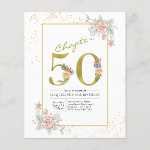 Prospectus 11,4 Cm X 14,2 Cm Budget 50e anniversaire Floral Gold Script Invitat