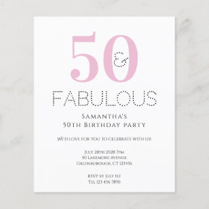 Prospectus 11,4 Cm X 14,2 Cm Budget 50e anniversaire Moderne Pink Party Invitat