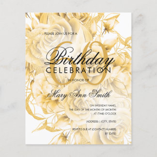 Prospectus 11,4 Cm X 14,2 Cm Budget 60e anniversaire Floral Invitation or