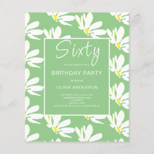 Prospectus 11,4 Cm X 14,2 Cm Budget 60e anniversaire Invitation florale blanche