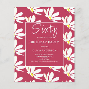 Prospectus 11,4 Cm X 14,2 Cm Budget 60e anniversaire Invitation florale blanche