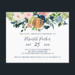 Prospectus 11,4 Cm X 14,2 Cm Budget 60e fête d'anniversaire florale Circulaire<br><div class="desc">Bouquets de fleurs bohème bleu marine, rose, ivoire et crème de chair avec feuillage vert sauge et un cercle de parties scintillant en cuivre d'or faux métallique, faisant un glam moderne horizontal BUDGET abordable féminin soixantième jalon soixante et fabuleux / tout âge invitation FLYER avec un script de typographie chic...</div>