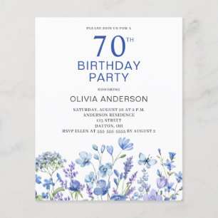 Prospectus 11,4 Cm X 14,2 Cm Budget 70e anniversaire Blue Floral Invitation