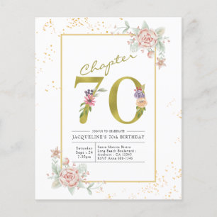 Prospectus 11,4 Cm X 14,2 Cm Budget 70e anniversaire Floral Gold Script Invitat
