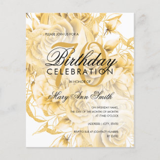 Prospectus 11,4 Cm X 14,2 Cm Budget 70e anniversaire Floral Invitation or