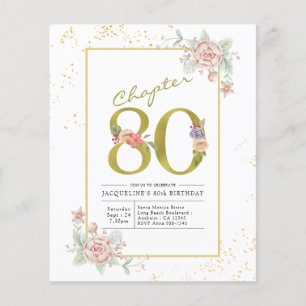 Prospectus 11,4 Cm X 14,2 Cm Budget 80e anniversaire Floral Gold Script Invitat