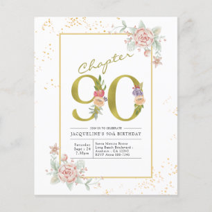 Prospectus 11,4 Cm X 14,2 Cm Budget 90e anniversaire Floral Gold Script Invitat
