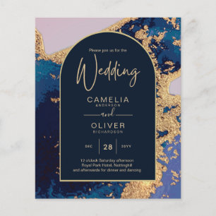 Prospectus 11,4 Cm X 14,2 Cm Budget Agate Blue Gold Wedding Inviter QR Code RSV