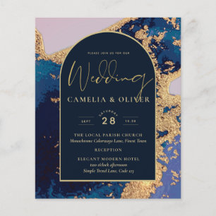 Prospectus 11,4 Cm X 14,2 Cm Budget Agate Blue Gold Wedding Inviter QR Code RSV