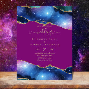 Prospectus 11,4 Cm X 14,2 Cm BUDGET AGATE Blue Purple Pink Gold Wedding INVITE