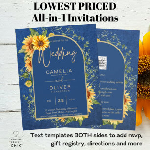 Prospectus 11,4 Cm X 14,2 Cm BUDGET All-in-1 Rustique tournesols BLEU Mariage