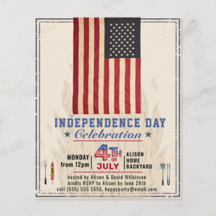 Prospectus 11,4 Cm X 14,2 Cm BUDGET American Flag 4 JUILLET BBQ Party Invitatio