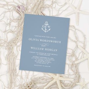 Prospectus 11,4 Cm X 14,2 Cm Budget Ancre nautique Dusty Blue Wedding Invitatio