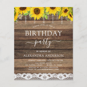 Prospectus 11,4 Cm X 14,2 Cm Budget Anniversaire Fête Tournesol Invitation rust