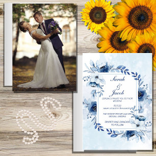 Prospectus 11,4 Cm X 14,2 Cm budget aquarelle boho bleu mariage botanique