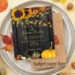 Prospectus 11,4 Cm X 14,2 Cm Budget automne automne faire-part de mariage bois<br><div class="desc">Fleurs de soleil d'automne, fleurs d'automne et citrouille BUDGET faire-part de mariage sur une grange brun foncé comme arrière - plan avec des lampes à cordes. Idéal pour votre automne, grange élégante mariages de jardin extérieur de grange. VEUILLEZ LIRE CECI AVANT D'ACHETER ! Il s'agit d'une carte économique abordable imprimée...</div>