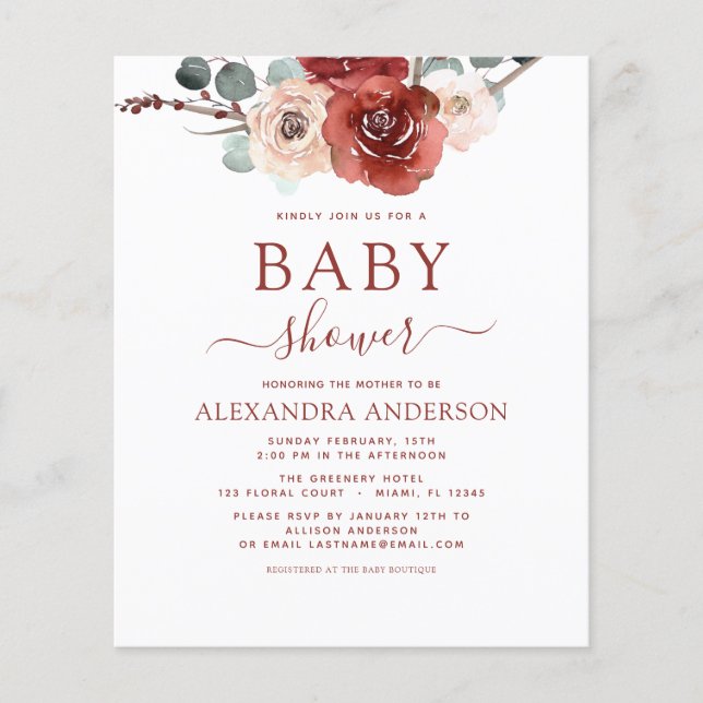 Prospectus 11,4 Cm X 14,2 Cm Budget Baby shower automne Bourgogne Eucalyptus (Devant)