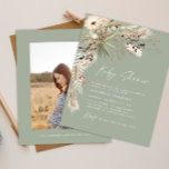 Prospectus 11,4 Cm X 14,2 Cm Budget baby shower pampas moderne vert élégant<br><div class="desc">Baby shower budget pampas herbe et eucalyptus moderne boho élégant design invitation de la photo partie élégant. Dans une terre cuite contemporaine,  vert sauge,  naturel,  crème et noir colorway.</div>