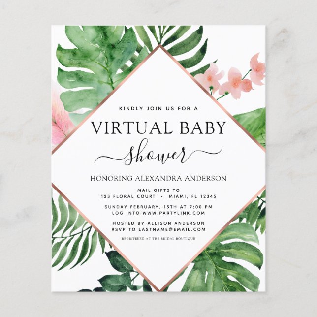 Prospectus 11,4 Cm X 14,2 Cm Budget Baby shower virtuel Palme tropicale (Devant)