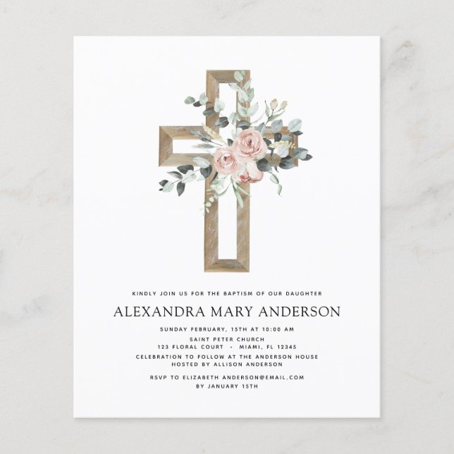 Prospectus 11,4 Cm X 14,2 Cm Budget Baptême Verdure Rose Dusty (Devant)