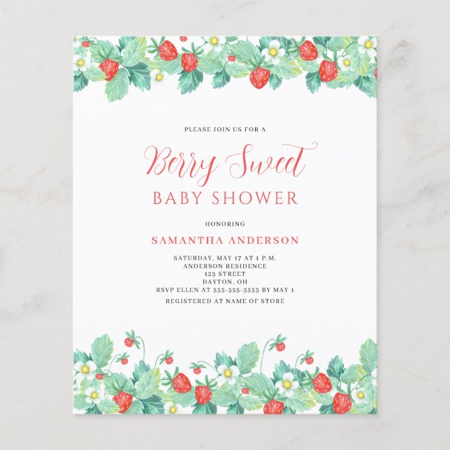 Prospectus 11,4 Cm X 14,2 Cm Budget Berry Sweet Baby shower Invitation (Devant)