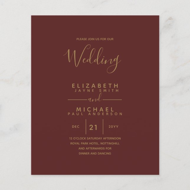 Prospectus 11,4 Cm X 14,2 Cm BUDGET Bilingue Espagnol Boda Anglais Mariage (Devant)