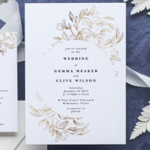 Prospectus 11,4 Cm X 14,2 Cm Budget Blanc Elégant Mariage Botanique Tirée Main