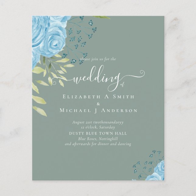 Prospectus 11,4 Cm X 14,2 Cm BUDGET Bleu Dusty Budget Mariage Rose (Devant)