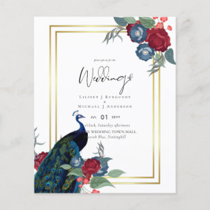 Prospectus 11,4 Cm X 14,2 Cm BUDGET Bleu Paon Bourgogne Mariage Hiver Automne