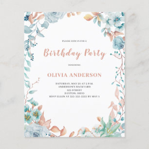 Prospectus 11,4 Cm X 14,2 Cm Budget Blue Floral Invitation Anniversaire