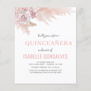Prospectus 11,4 Cm X 14,2 Cm Budget Boho Chic QUINCEAÑERA Invitation du parti